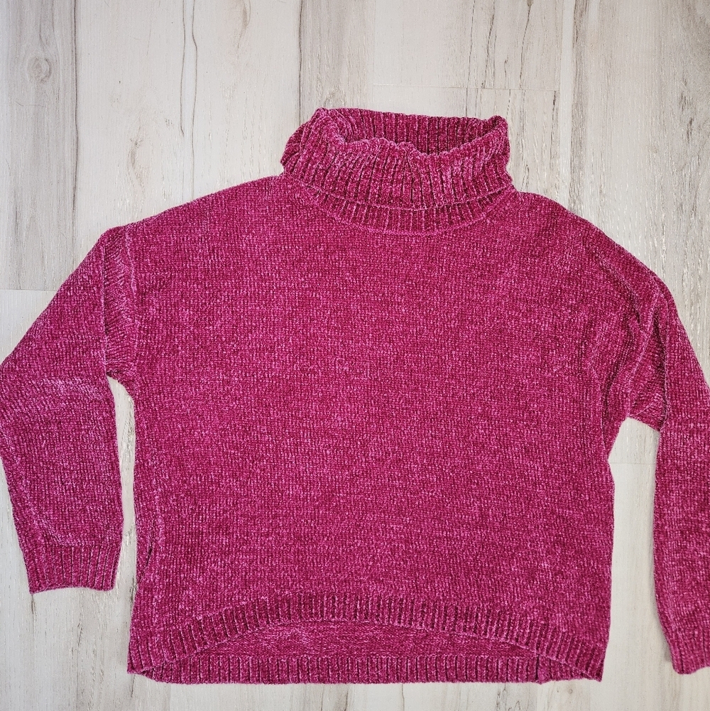 Time and Tru Fuchsia Pink Chenille Cowl Neck Sweater Oversized Relaxed Fit L